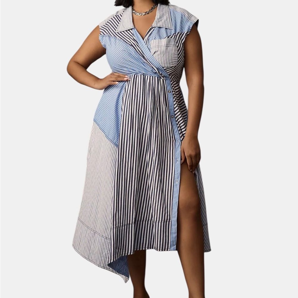 Anthropologie Pilcro Blue and White Striped Midi Dress